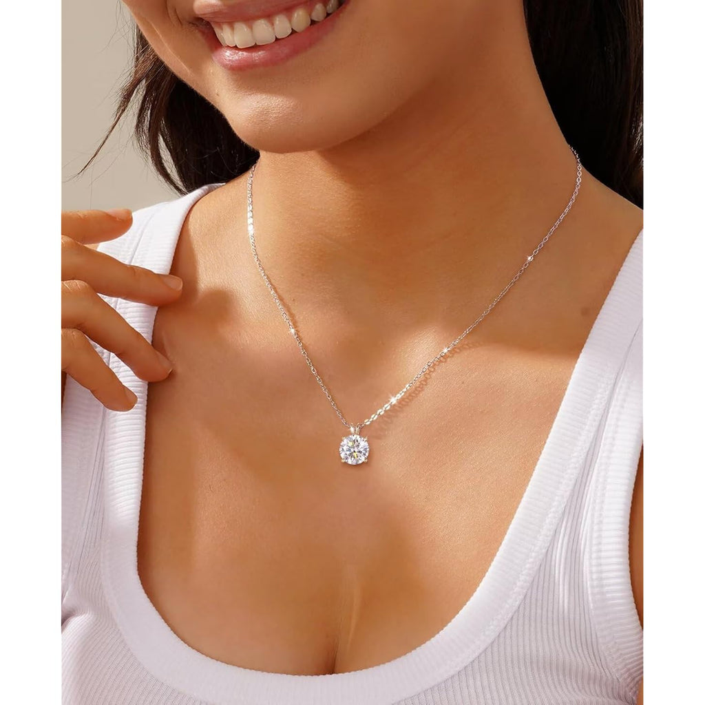 TUHE Moissanite Necklace 0.1-12 Carats 18K Gold Vermeil 925 Sterling Silver Necklace 3-15MM Solitaire D Color VVS1 Round Lab Created Moissanite Pendant Dainty Gold Necklaces for Women Jewelry Gifts