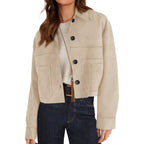 Prettygarden Women'S Faux Suede Lightweight Cropped Jacket | Button Down Collared Shacket, Oversized Casual Outerwear, Patch Pocket, Transitional Layering Piece For Spring, Fall & Winter