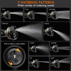 Restmo Hose Nozzle Heavy Duty, Metal Water Hose Sprayer For Garden | 9 Spray Patterns, Leak Proof, Thumb Flow Control, On/Off Valve, Ideal For Outdoor Lawn & Plant, Car & Pet, Black