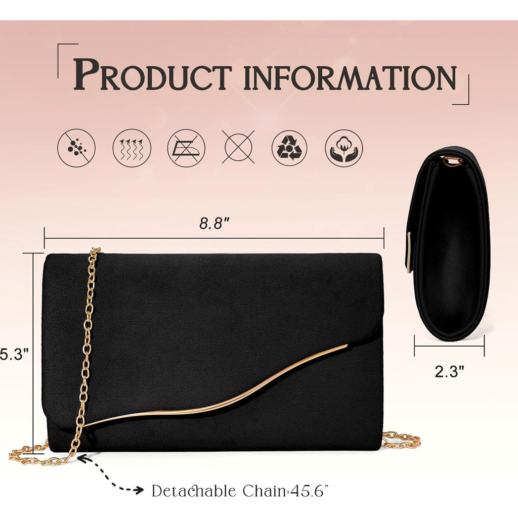 Clutch Purses for Women Formal Evening Clutch with Detachable Chain Faux Suede Purse for Wedding Party