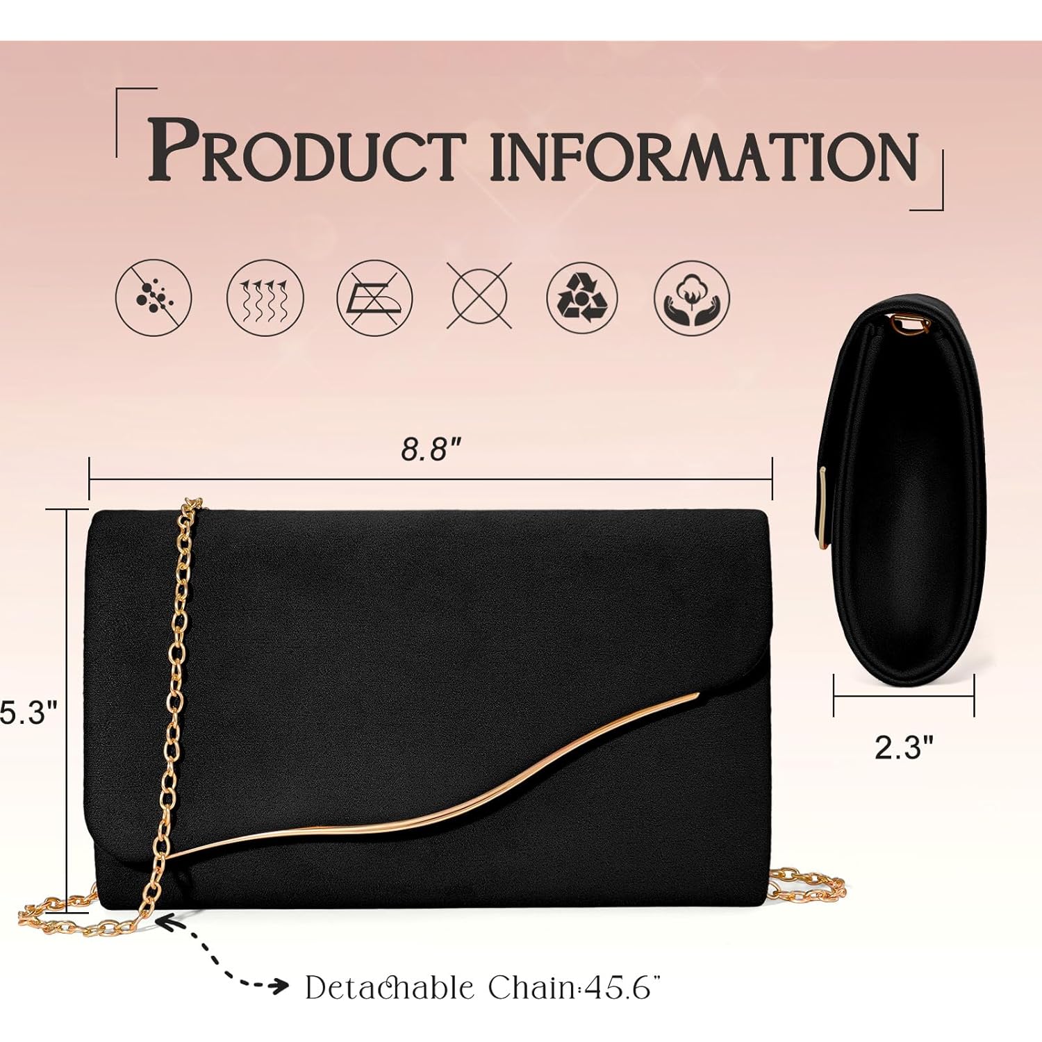Clutch Purses for Women Formal Evening Clutch with Detachable Chain Faux Suede Purse for Wedding Party