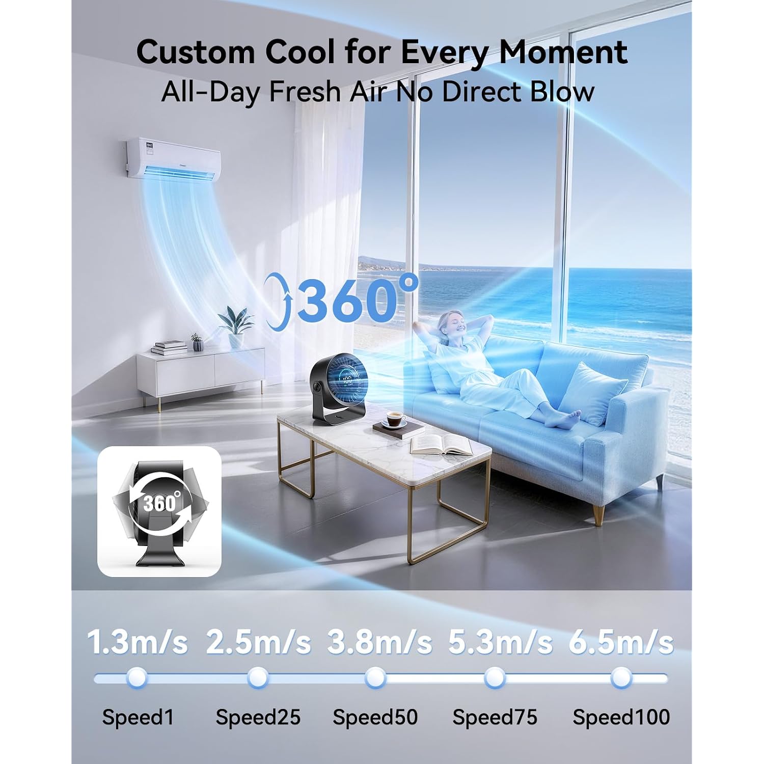 Digix Rechargeable Usb Desk Fan For Bedroom, 100 Speeds, 360° Rotation, Wall Mounted Design Small Portable Table Fan With Led Display, Quiet Personal Desktop Cooling Fans For Home Office (Black)