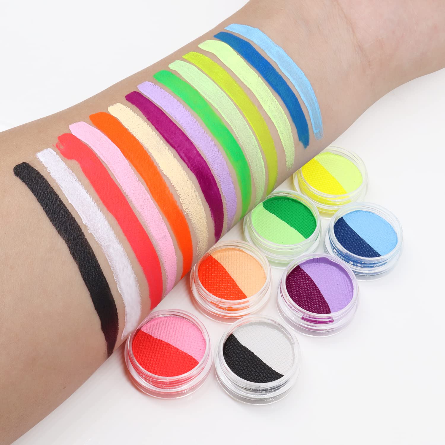 Water Activated UV Eyeliner Palette – 14 Color Neon Graphic Liner Makeup, Fluorescent Glow Blacklight Reactive Face & Body Paint for Rave, Festival, Halloween & Cosplay