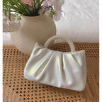 Beatfull Evening Purse Women Small Pearl Handbags Soft Leather Ruched Bag Wedding Bridal Clutch Party Prom Crossbody Purses