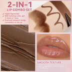 HOSAILY Lip Liner Gloss Lip Combo Set, 2 in 1 Lip Duo Natural Nude Brown Lip Liner Lipstick Glossy Nourishing Toffee Lip Gloss Kit, Smooth Quick Fuller Plumping Juicy Lip Makeup for Women06#Caramel