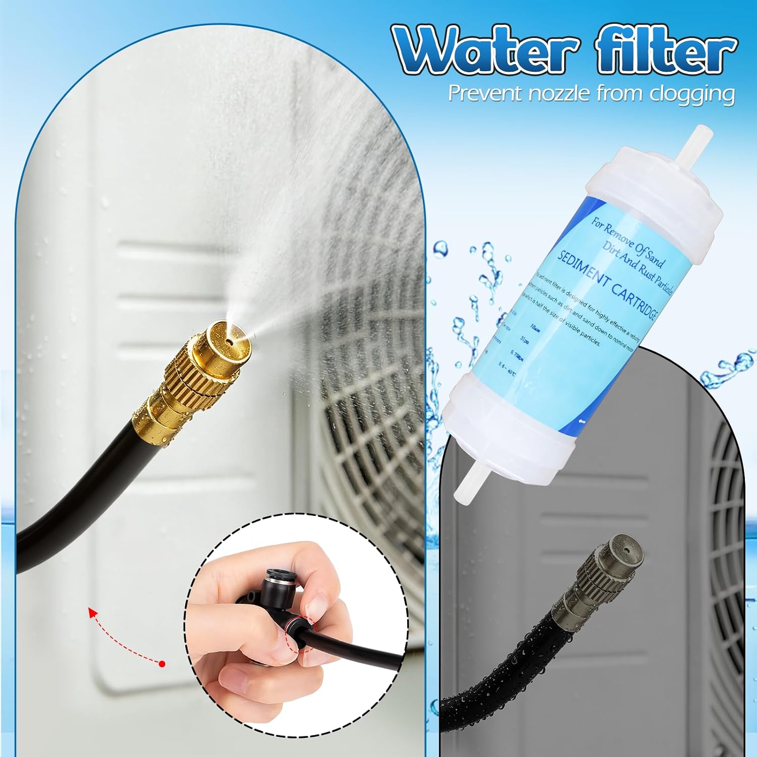 Air Conditioner Evaporative Cooling Kit, Ac Condenser Misting System With Water Filter And Pipe Cutter, Cooling System For Residential Sun-Exposed Condensers & High-Temperature Climate Homes