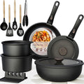 Astercook 21 Pcs Pots and Pans Set Non Stick, Ceramic Cookware Set Detachable Handle, RV Kitchen Cooking Set Removable Handles, Oven Safe, Induction Ready, Stackable, Black, Mothers Day Gifts