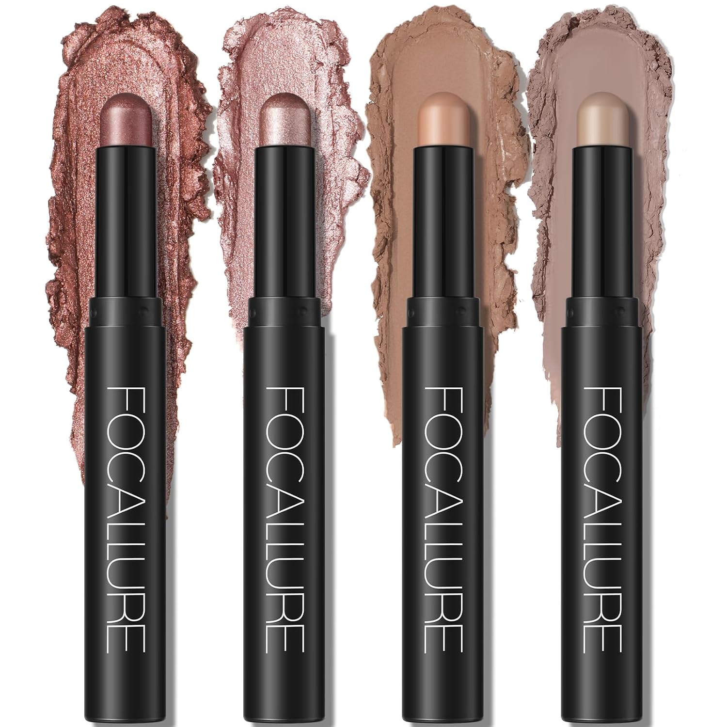 Focallure 4Pcs Cream Eyeshadow Stick Set, Matte & Shimmer Eyeshadow Pencil, Waterproof Crease-Proof Long Lasting Smudge-Proof Eye Makeup Highlighter Crayon For Beginners Daily Makeup,Desert Rose