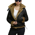 Brandslock Women'S Genuine Sheepskin Leather Flying Aviator Winter Jacket With Hood