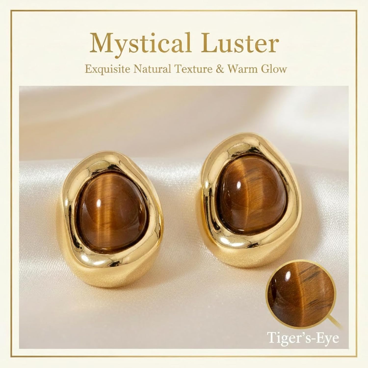 Jean Beau Chunky Gold Stone Stud Earrings for Women, Trendy Natural Gemstone Hypoallergenic Earing Valentine Jewelry Gift