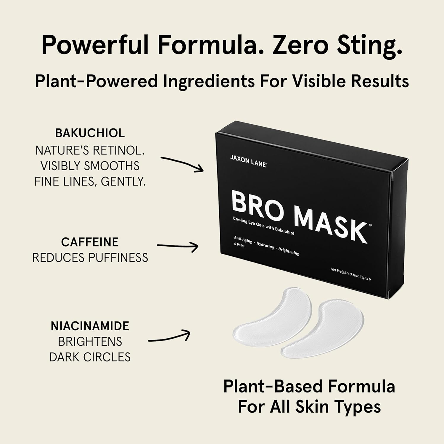 Bro Mask Under Eye Patches For Men - Cooling Eye Patches For Dark Circles And Puffiness With Caffeine, Niacinamide, Hyaluronic Acid (6 X 1 Pairs)
