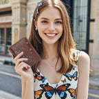 KITEVIUN Women RFID Blocking Small Bifold Wallet, Compact Cash Clutch with Zipper Coin Pocket, Glittery Butterfly Design, Credit Card Holder, Travel Purse with Tassel COFFEE