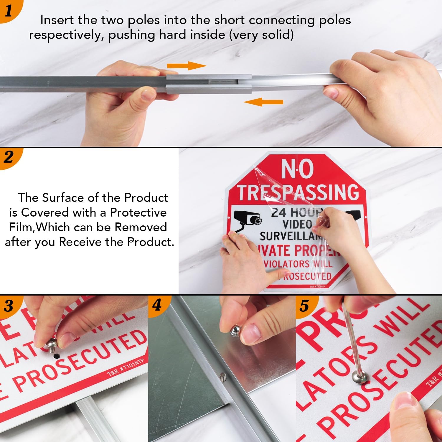 T&R Large No Trespassing Private Property Sign Video Surveillance Sign With 36" Stake For Outside - 2 Pack - 12"X12" .040 Rust Free Heavy Aluminum, Reflective, Waterproof, Weatherproof And Fade