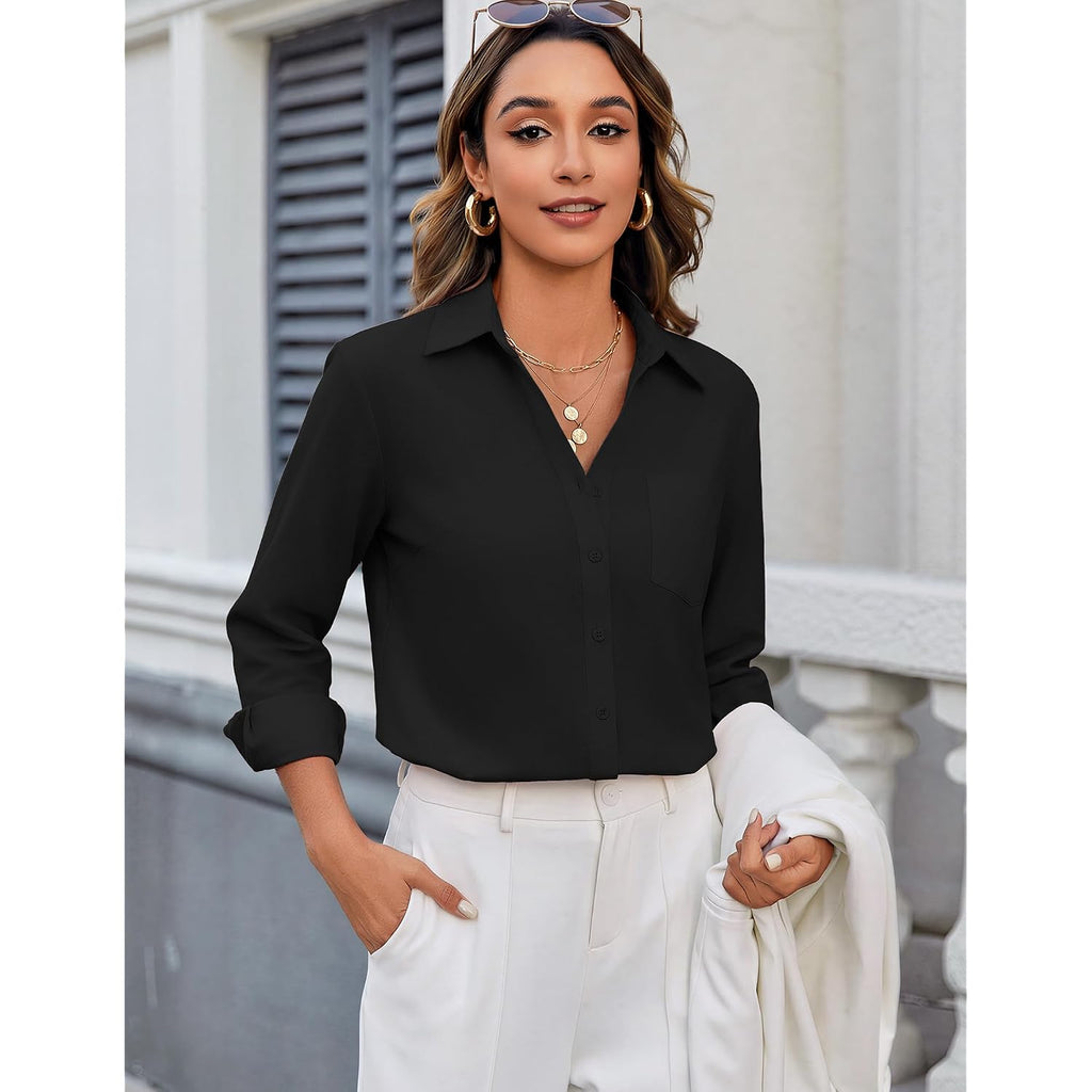 Zeagoo Blouses For Women Long Sleeve Button Down Shirts Dressy Casual Collared Tops Business Work Outfits