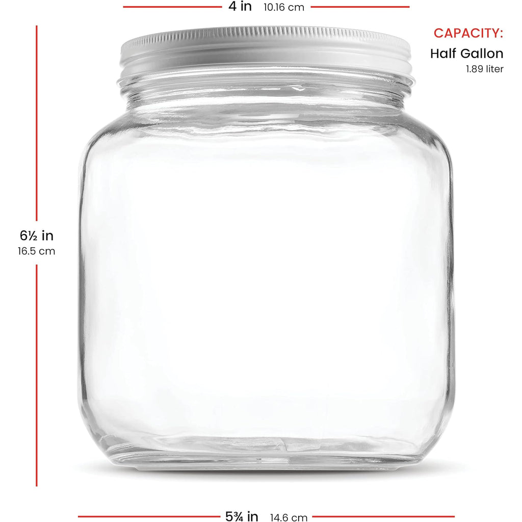 Paksh Novelty Wide Mouth Glass Mason Jar 64 Oz - 4 Pack - Wide Mouth, Airtight Lid, USDA Approved BPA-Free Dishwasher Safe Canning Jar for Fermenting, Sun Tea, Kombucha, Dry Food Storage, Clear