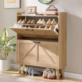 LEYAOYAO Shoe Cabinet Storage for Entryway with 2 Flip Drawers Rack Narrow Organizer Slim Hidden Wood Shoe Cabinet Furniture Natural