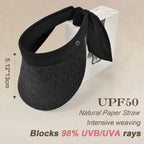 Women's Sun Visor Hats Wide Brim Straw Beach Hat Ponytail Hats for Women Foldable Floppy