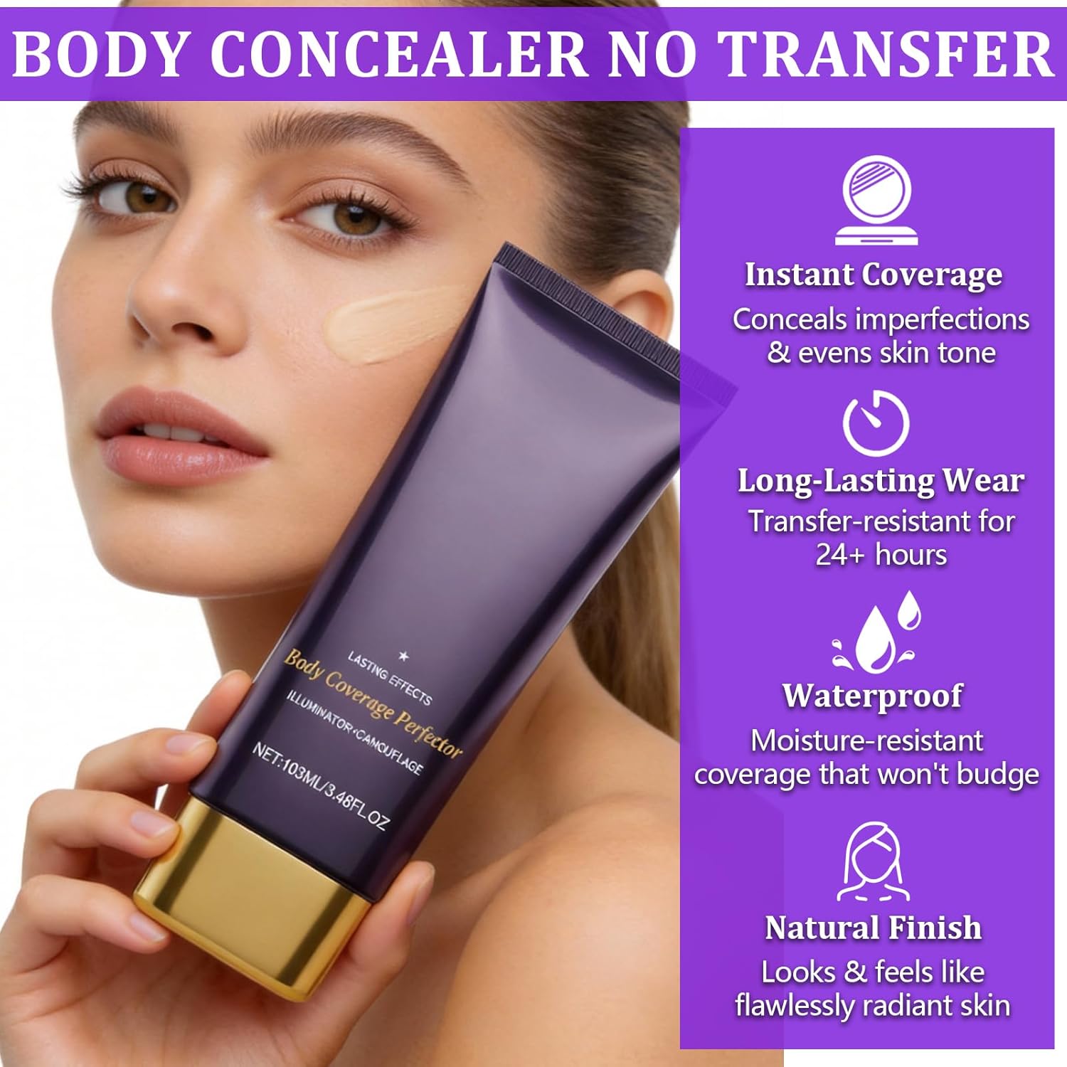 Body Makeup No Transfer with Brushes & Tattoo Concealer Patches, Leg & Body Coverage Perfector for Skin Imperfections, Uneven Tone