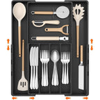 Lifewit Silverware Drawer Organizer, Expandable Utensil Tray For Kitchen, Bpa Free Flatware And Cutlery Holder, Adjustable Plastic Storage For Spoons Forks Knives, 4-7 Slots, Black