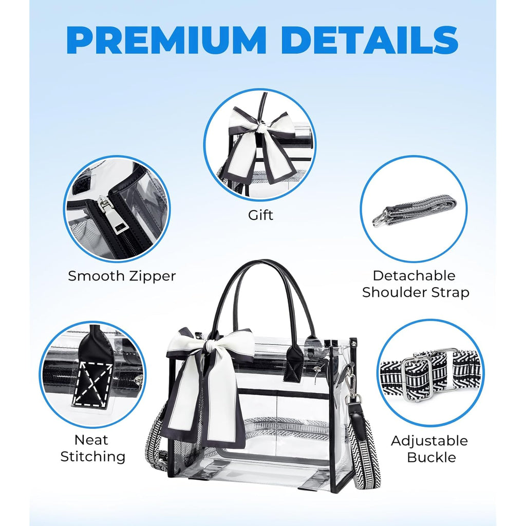 Clear Tote Bag Stadium Events Transparent Clear Purse for Women Thick PVC Shoulder Bag with Guitar Strap for Concert