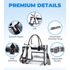 Clear Tote Bag Stadium Events Transparent Clear Purse for Women Thick PVC Shoulder Bag with Guitar Strap for Concert