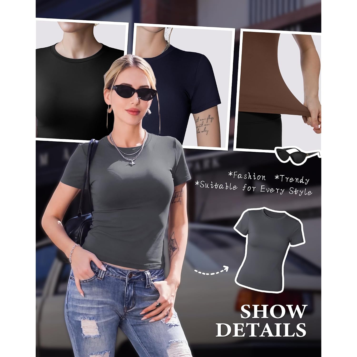 Tnnzeet Basic Tees For Women - Slim Fit Short Sleeve T Shirts Crew Neck Casual Cute Y2K Clothes Trendy Crop Tops Outfits 2026