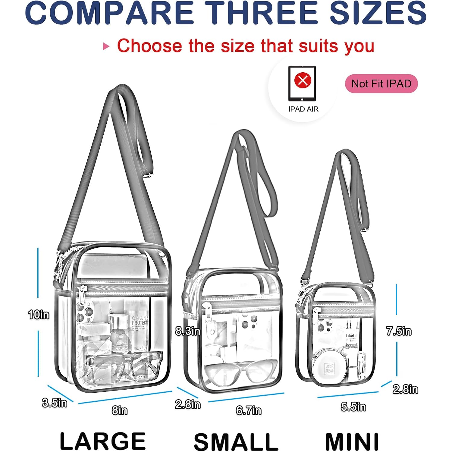 Clear Purse Stadium Transparent Messenger Bag Stadium Approved For Men And Women Clear Crossbody Bag