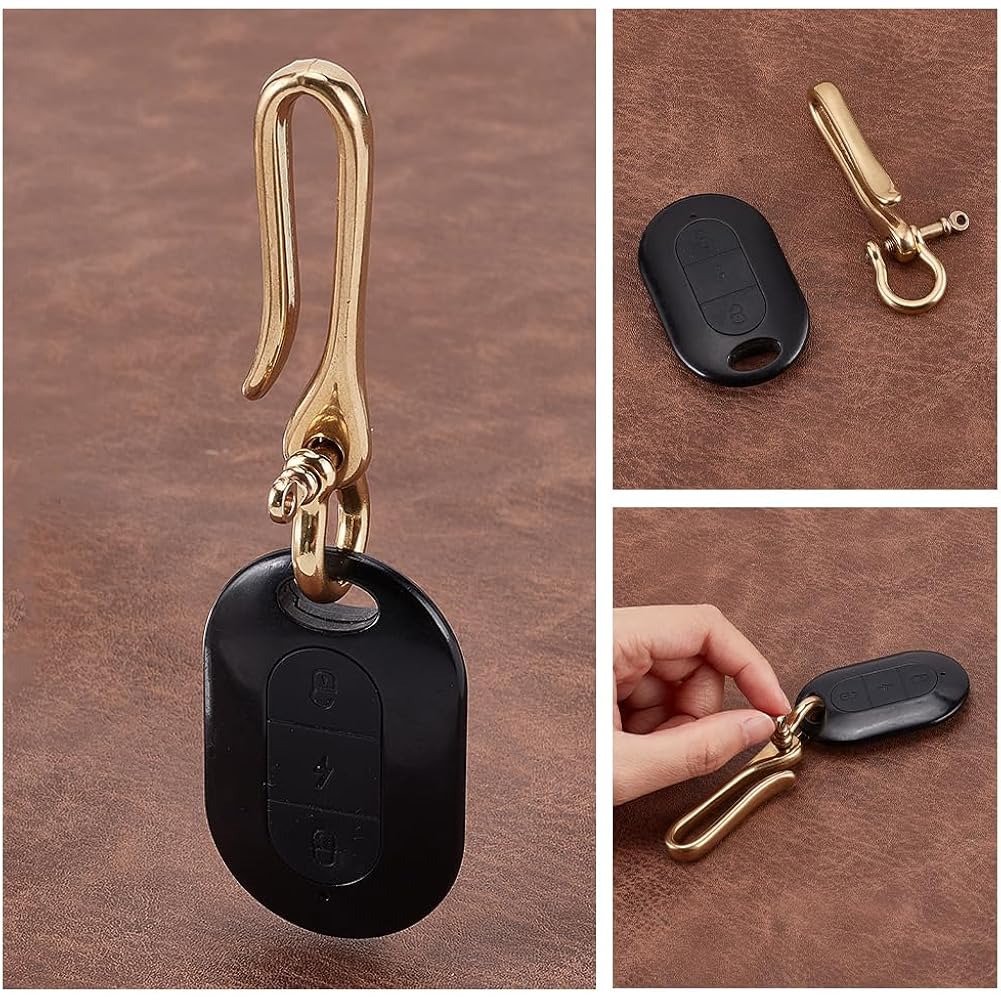 PH PandaHall Fish Hook Keychain, Brass Key Ring Golden Solid U Shape Key Hook Belt Keyring Pocket Clip with Key Shackle Heavy Duty Car keychain for Men Women Wallet Chain Purse Accessory