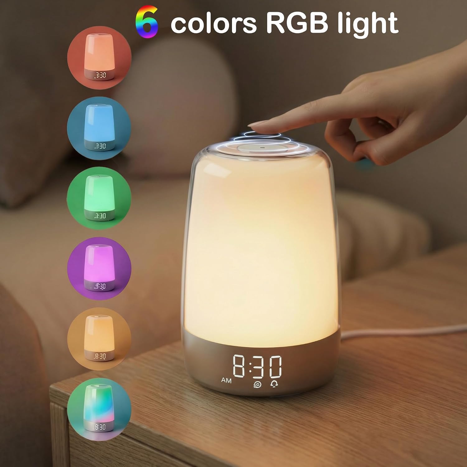Winshine Touch Wake Up Night Light With Sunrise Simulation Alarm Clock, 3 Ways Dimmable Warm White Bedside Lamp For Kid Bedrooms Rgb Ambient Table Nightstand Light,Sleep Aid Snooze Timer Mode