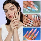 LIONVISON 500PCS No C Curve Nail Tips, Long Square 10 Sizes Half Cover Straight Square French Clear Fake Nail Tips for Acrylic Nails Professional for Nail Art Salon