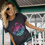 Hawaiian Shirts for Women Palm Trees Beach Graphic Tee Tops Summer Vacation Short Sleeve Tshirt Tops Dark Grey