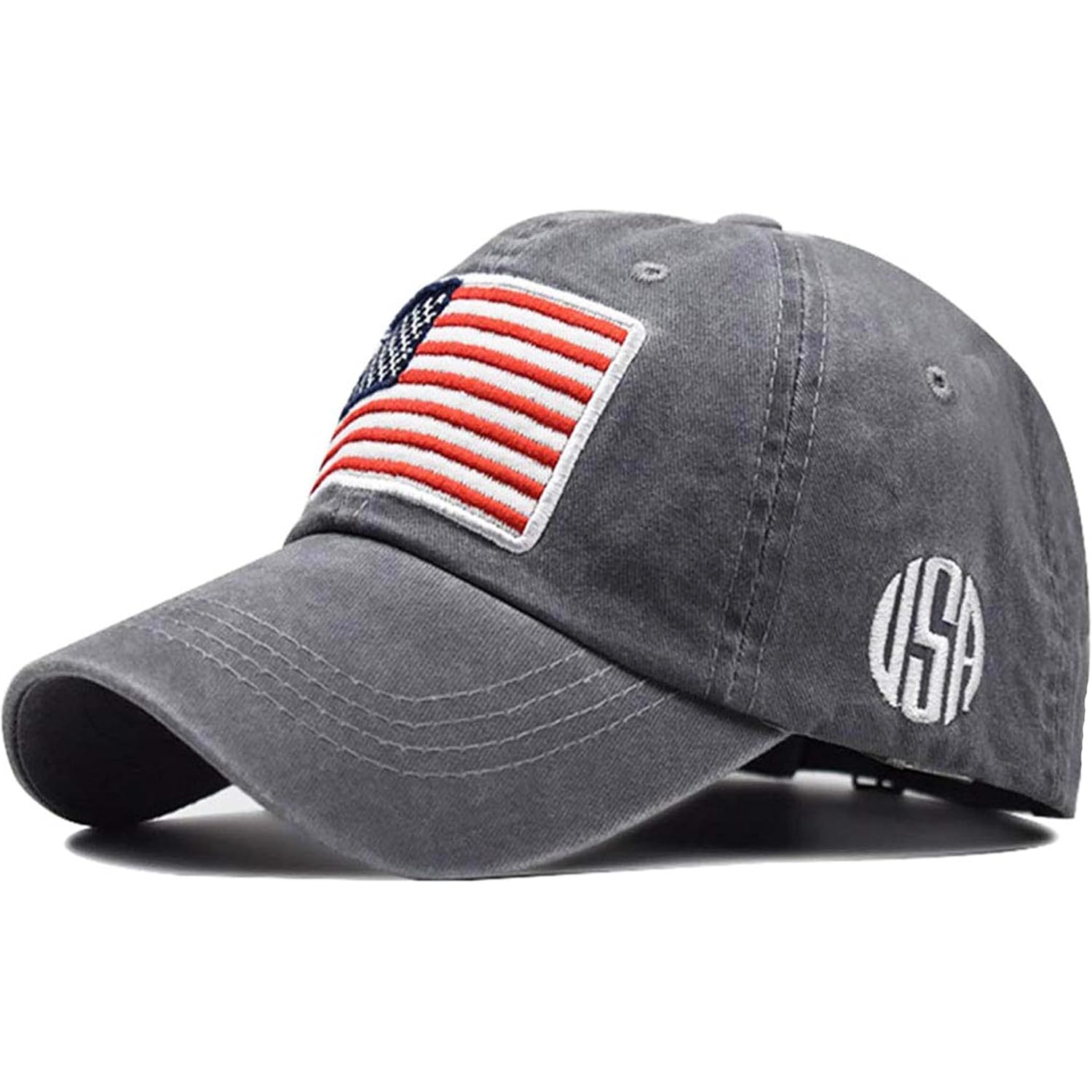 American-Flag-Embroidery-Baseball-Cap for Men Women Low Profile Adjustable Dad Hat Washed Vintage Patriotic Hat Grey