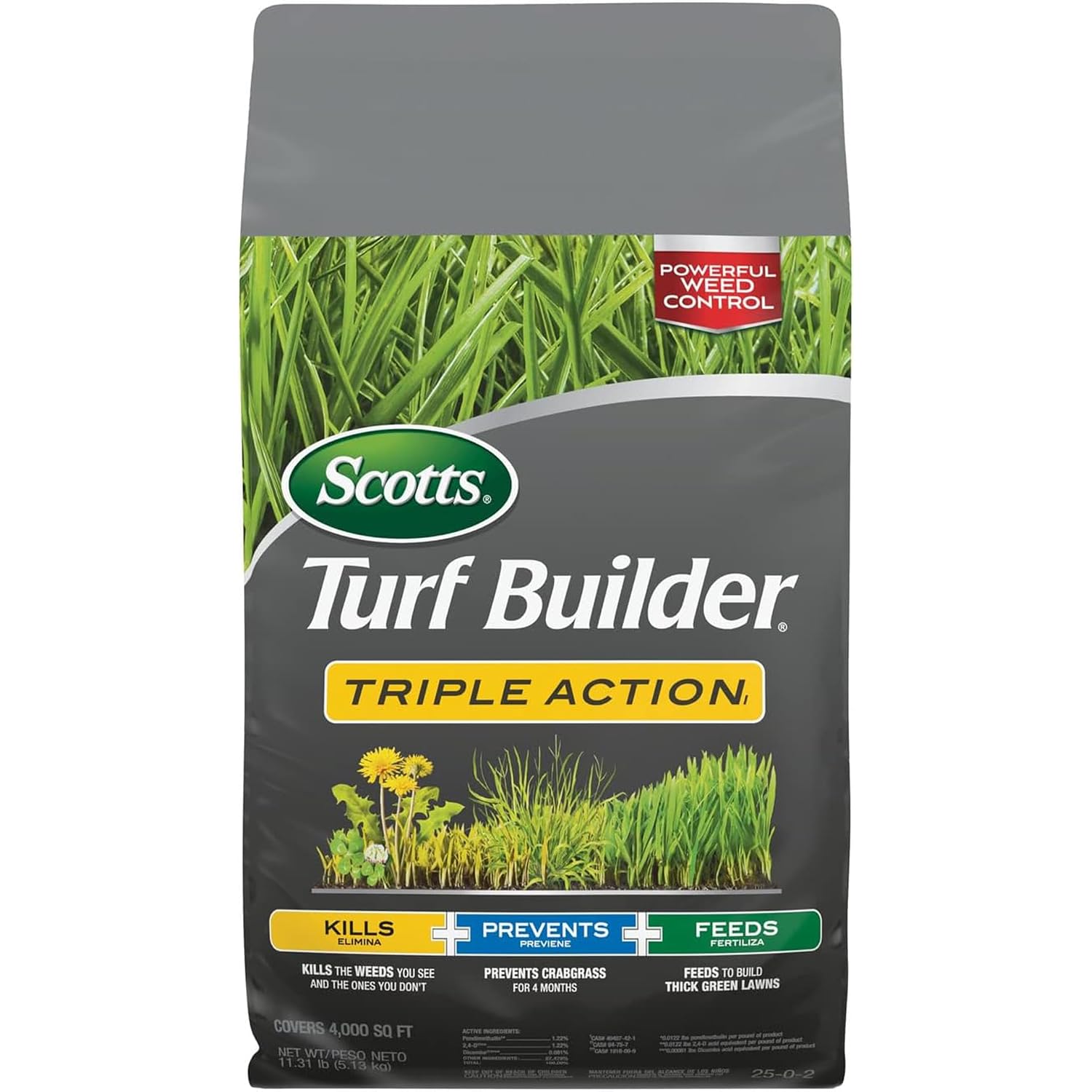 Scotts Turf Builder Triple Action1, 11.31 Lb. | Weed Control, Lawn Weed Killer, Crabgrass Preventer, And Grass Fertilizer For Lawns, Covers 4,000 Sq. Ft.