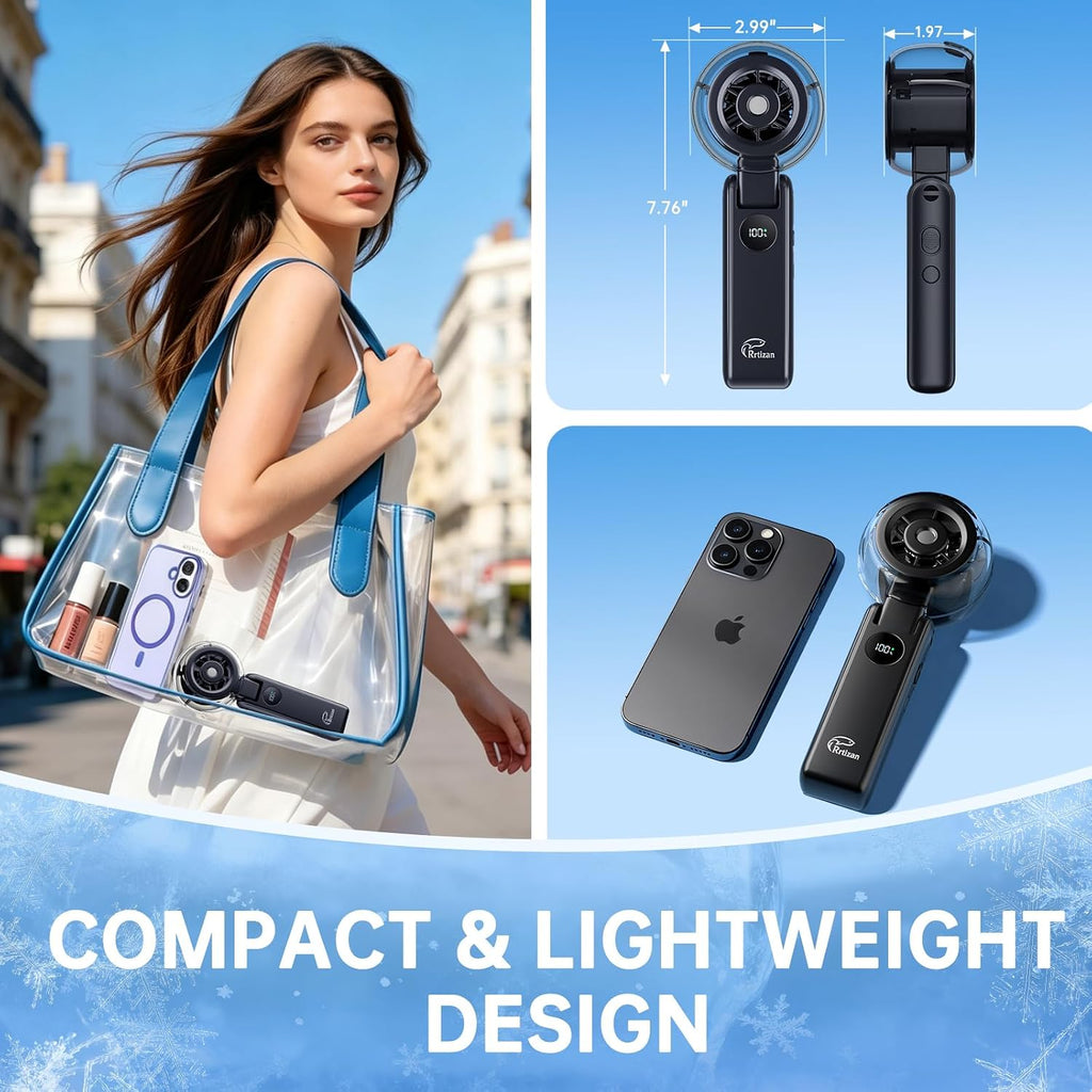 Handheld Misting Fan Portable - Small Personal Mister Fan Blow Cold Air,5000Mah Rechargeable Battery,Water Spray Cooling For Summer Outdoor Travel Beach Lash Makeup,Gifts For Women (Dark Blue)