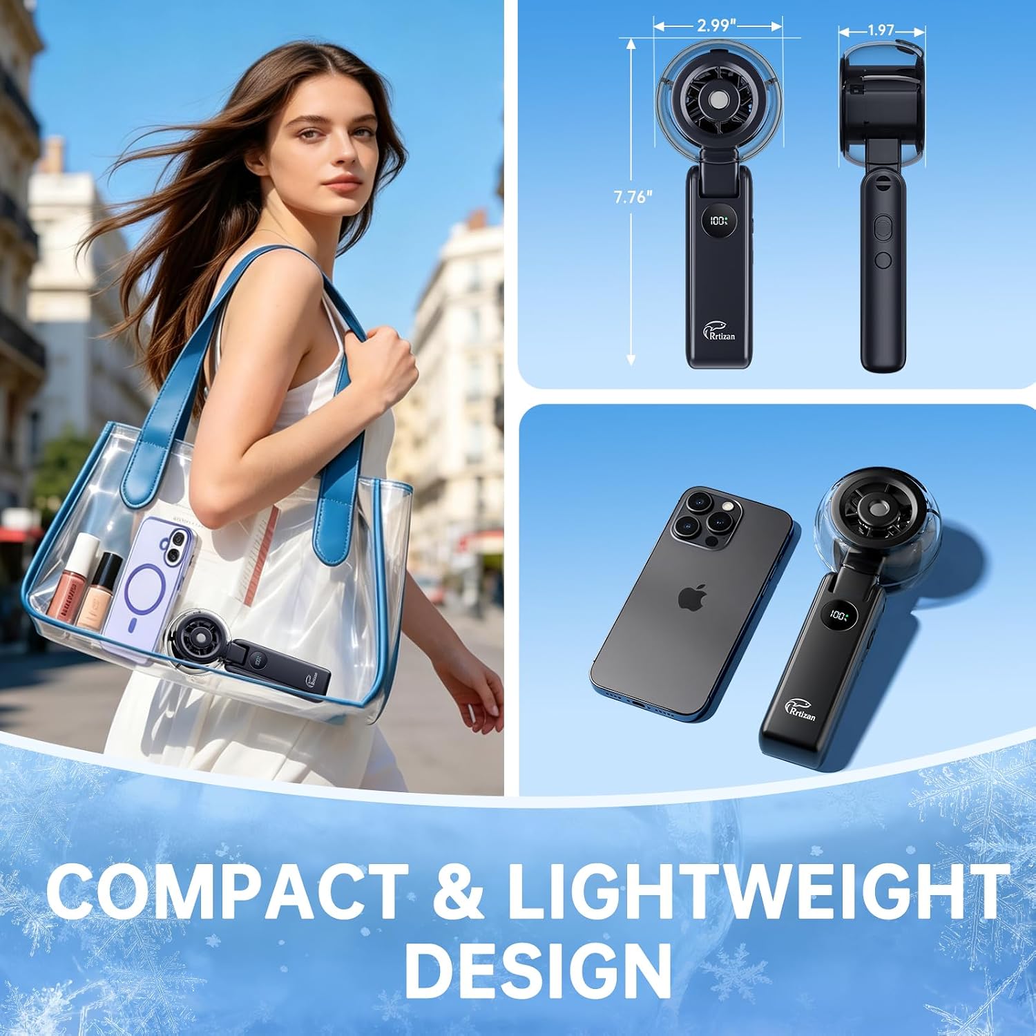 Handheld Misting Fan Portable - Small Personal Mister Fan Blow Cold Air,5000Mah Rechargeable Battery,Water Spray Cooling For Summer Outdoor Travel Beach Lash Makeup,Gifts For Women (Dark Blue)