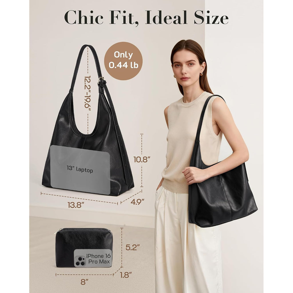 Missnine Hobo Bags Purses For Women, Soft Shoulder Bag Vegan Leather Tote Crossbody Purse Ladies Slouchy Handbag With Pouch
