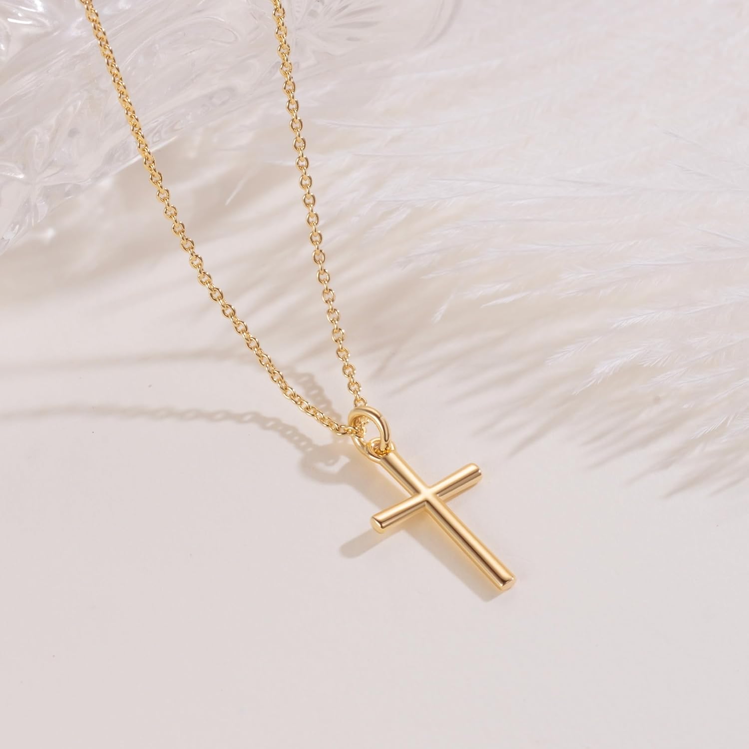 Gold Cross Necklaces for Women 14K Gold Cross Necklace for Women Crosses Pendant Necklace for Womens Smooth Lines and Timeless Charm Small Crosses Chain for Womens