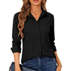 Regular, Petite & Tall XS-6XL Women's Stretch Long Sleeve Button Down Dress Shirts Solid Business Casual Work Blouse