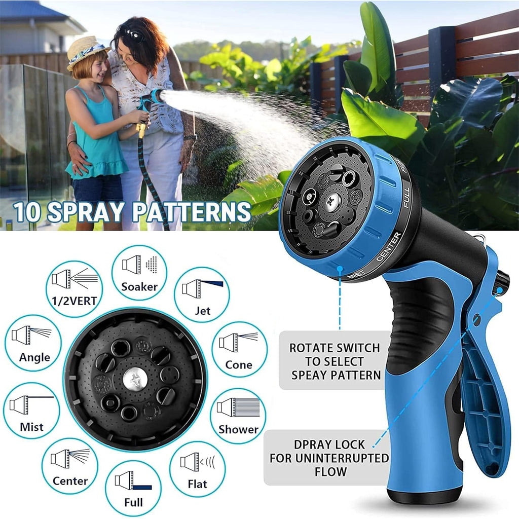 100 Ft Expandable Garden Hose - Kink Free Flexible Water Hose 100Ft With 10 Pattern Spray Nozzle, 3/4 Solid Brass Connectors, Retractable Latex Core - Lightweight Expanding Hose