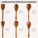 Zulay Kitchen 6 Piece Wooden Spoons For Cooking – Natural Teak Wooden Utensil Set, Easy To Clean, Durable, Smooth With Comfort Grip - Non Toxic Wooden Cooking Utensil Sets