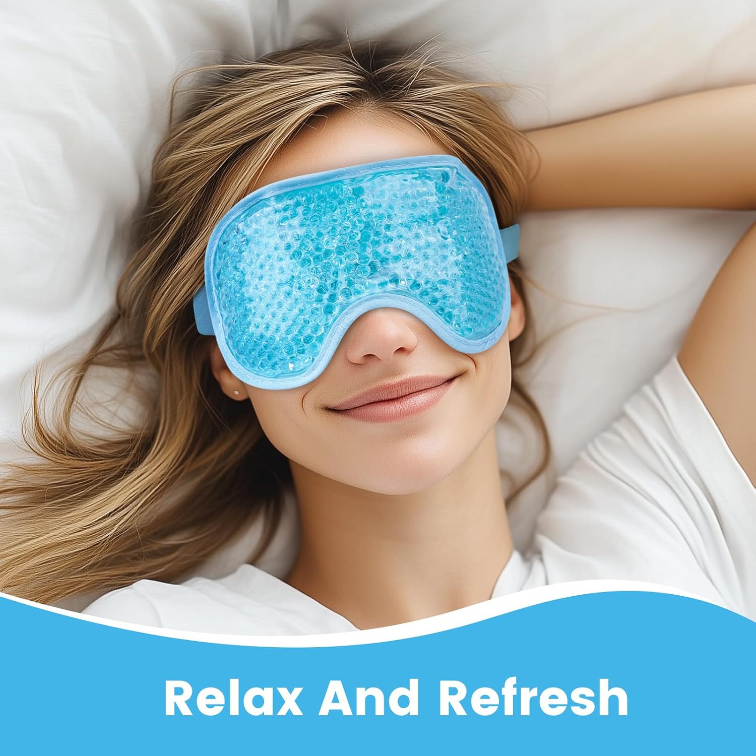 Newgo Cooling Eye Mask For Puffy Eyes, Cold Eye Mask Eye Ice Pack For After Eyes Surgery, Tension Stress Relief, Itchy Eyes, Headaches, Dark Circles - Blue