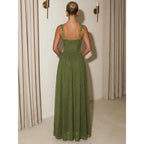 Celeste Women'S Milkmaid Faux Corset Formal A-Line Maxi Dress | Built-In Bra, Cowl Neckline, Adjustable Straps, Soft & Stretchy Mesh, Flattering Fit For Bridesmaids, Wedding Guest, Prom