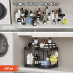 Ukeetap Multi-Purpose Pull-Out Storage Organizers, Under Sink/Cabinet Organizers and Storage for Bathroom & Kitchen, Black, 12.8 Inches, 2 Packs