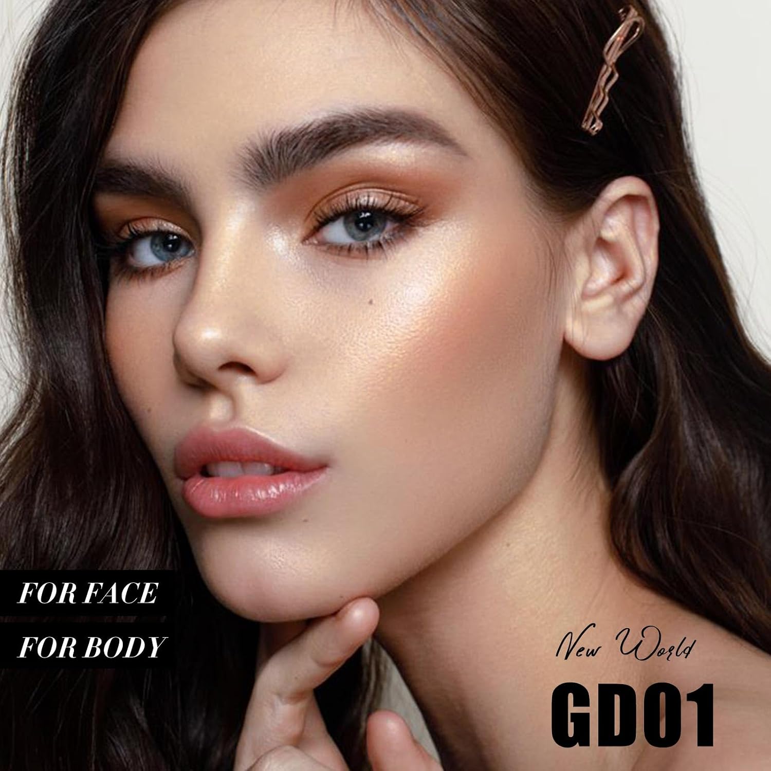 Focallure Shimmer Face Highlighter Makeup Powder, Gel To Powder Glow Finish, Leaving A Lightweight & Healthy Radiance, Long Lasting Luminous Face Body Highlighter Makeup,Gd01 New World