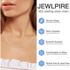 Jewlpire 1.5mm Rope Chain 925 Sterling Silver Chain Necklace for Women, 14K Gold Plated Chain for Women Sturdy Women's Chain Necklaces, 16 18 20 22 24 26 Inch
