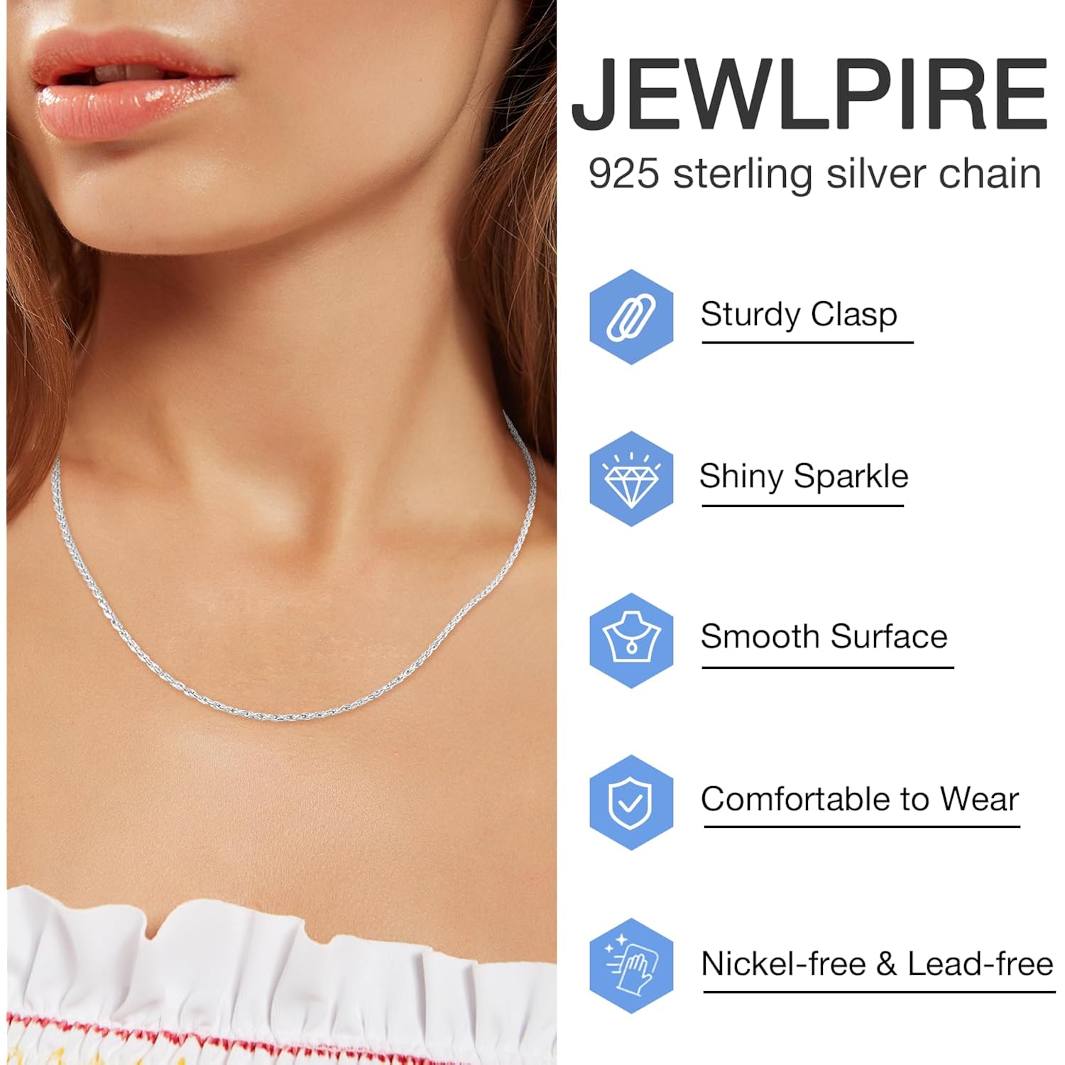 Jewlpire 1.5mm Rope Chain 925 Sterling Silver Chain Necklace for Women, 14K Gold Plated Chain for Women Sturdy Women's Chain Necklaces, 16 18 20 22 24 26 Inch