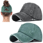 2 Packs Distressed Ponytail Hat For Women Criss Cross Hat Baseball Cap Pony Tail Caps High Bun