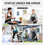 Syntus Apron For Men Women, Adjustable Cooking Kitchen Chef Aprons With 2 Pockets