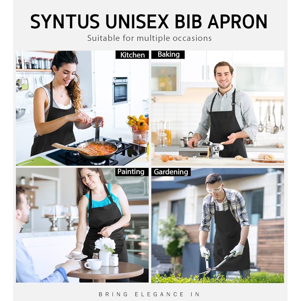 Syntus Apron For Men Women, Adjustable Cooking Kitchen Chef Aprons With 2 Pockets