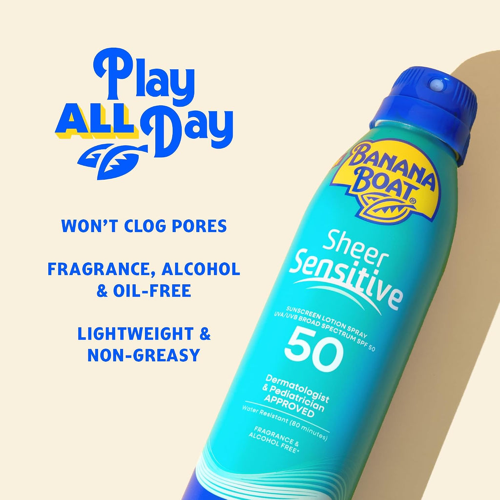 Banana Boat Sheer Sensitive Sunscreen Spray Spf 50, 6 Oz